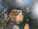 un tableau représentant une femme soufflant sur un pissenlit pour le faire s'envoler