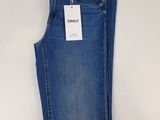 a pair of blue jeans on a white background with a price tag