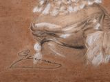 drawing of a man with a beard and a moustache sitting on a chair