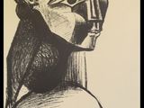 a black and white drawing of a woman ' s face on a poster