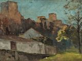 une image représentant un tableau où l'on voit un château au loin