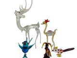 five figurines of different shapes and sizes on a white background