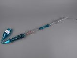porte-clés à cordon en perles turquoise et transparentes, muni d'un fermoir en argent
