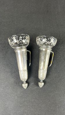 pair of silverplated vases with floral decoration