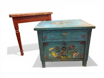 a small table with a drawer on it and a small table with a drawer on it