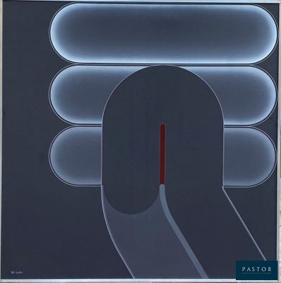 a picture of a black and white painting with a red stripe