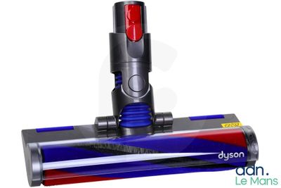 un gros plan d'un aspirateur bleu et rouge sur fond blanc