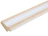 a close up of a white and wood skirting board