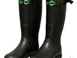 deux paires de bottes de pluie noires ornées d'yeux verts