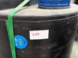 a black barrel with a blue lid and a green strap around it