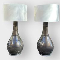 Importante paire de lampes balustre à trois lumières en céra…
