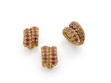 a pair of ruby and diamond ear clips