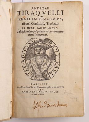 TIRAQUEAU (André). Tractatus le mort saisit le vif. Paris, J… - Photo 1