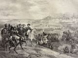 painting of a group of men riding on the backs of horses in a field