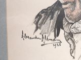 a drawing of a man wearing a hat and a scarf