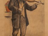 dessin représentant un homme jouant du violon, avec un oiseau posé au sol