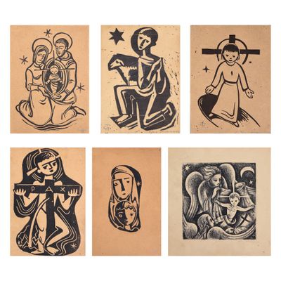 un ensemble de six gravures en noir et blanc représentant des figures religieuses