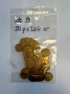 un petit sachet de pièces d'or sur lequel est représenté un chien