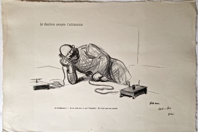 dessin représentant un homme allongé par terre à côté d'un tourne-disque
