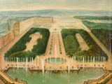 an image of a painting of a view of a palace with a fountain