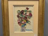 une image d'une peinture de fleurs dans un vase sur une table