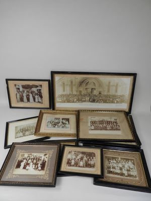 several framed pictures of people on a white surface with a white background
