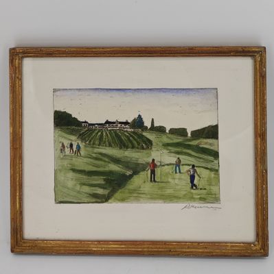 Gravure réhaussée Les joueurs de golf signée illisible dimen…