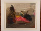 painting of a bullfight scene with a bull and a bullfighter
