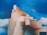 an image of a painting of a building with a sky background