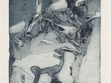 an image of a black and white drawing of a person on a horse