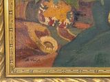 a picture of a painting of a sunflower in a vase
