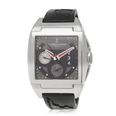 a close up of a watch on a white background