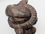 an image of a wooden sculpture of a snake on a white surface