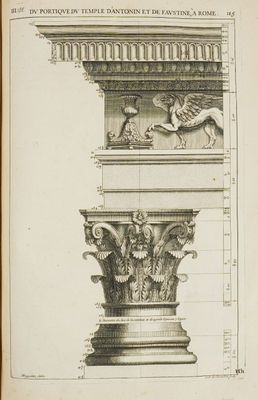 un vieux livre sur lequel figurent le dessin d'une colonne et celui d'un homme à cheval