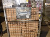 a cart full of boxes and packages in a warehouse