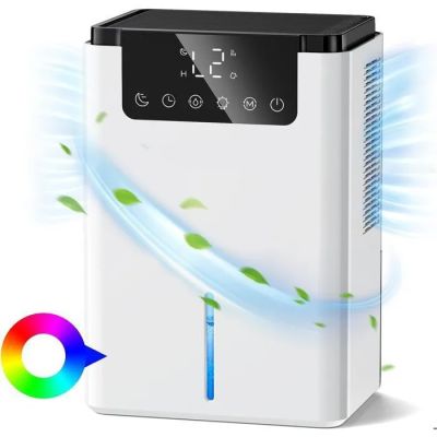 un purificateur d'air blanc d'où émane une lumière colorée