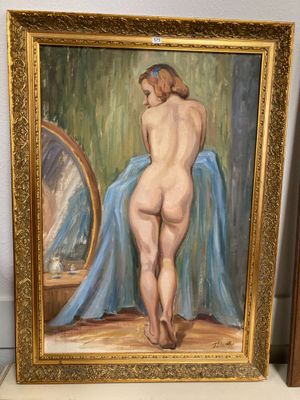 BURKI (XXe). Nu de dos. Huile sur carton. - Photo 1