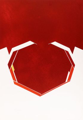 une image représentant une affiche rouge et blanche avec un hexagone rouge