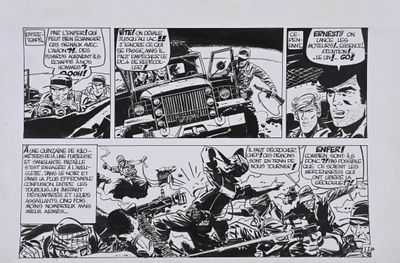 an image of a comic strip with a car in the background