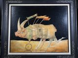 tableau représentant un rhinocéros avec des flèches plantées dans son dos