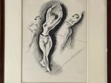 drawing of a woman standing in front of a mirror in a frame