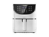 a white air fryer sitting on top of a white counter