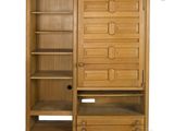 an image of a wooden cabinet with shelves and drawers