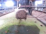 a large piece of mud on the ground in a barn