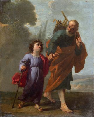 une image représentant un tableau où l'on voit un homme tenant la main d'un enfant