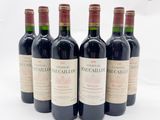 six bouteilles de vin rouge alignées sur une surface blanche