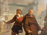 a painting of a man and a woman talking to each other