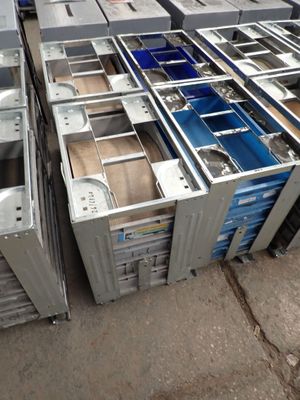 a lot of metal boxes that are stacked together