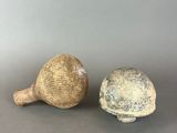 pair of antique stoneware figurines of a tortoise and a tortoise