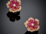 une paire de boucles d'oreilles en rubis et diamants